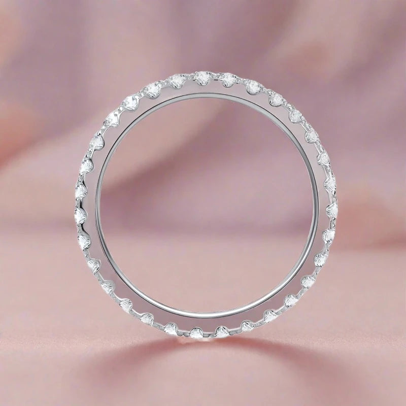 925 Sterling Silver 2MM Moissanite Row Ring