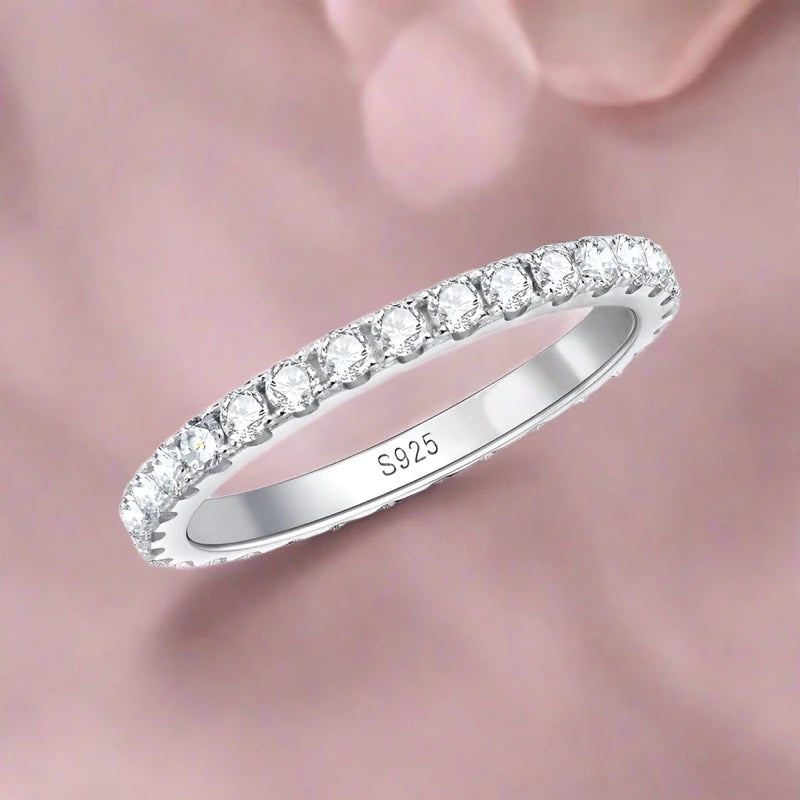 925 Sterling Silver 2MM Moissanite Row Ring