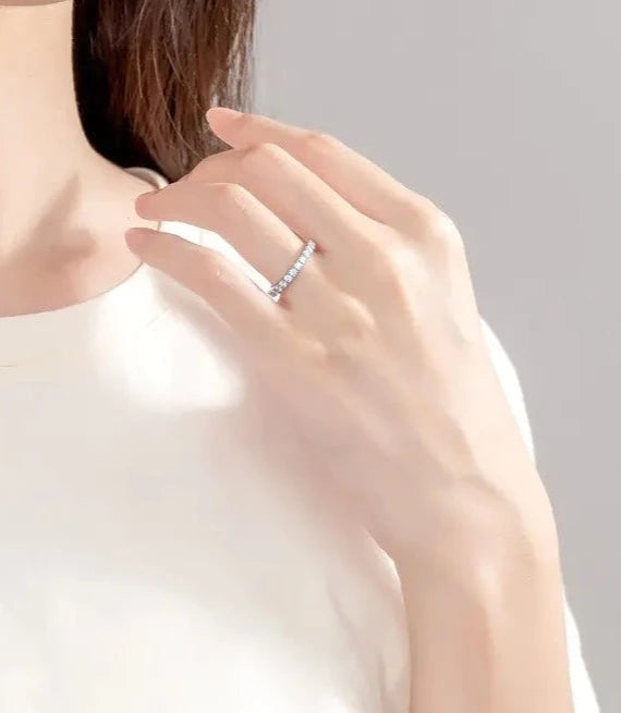 925 Sterling Silver 2MM Moissanite Row Ring