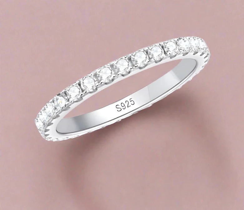 925 Sterling Silver 2MM Moissanite Row Ring
