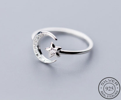 Sterling Silver Moon Star Ring