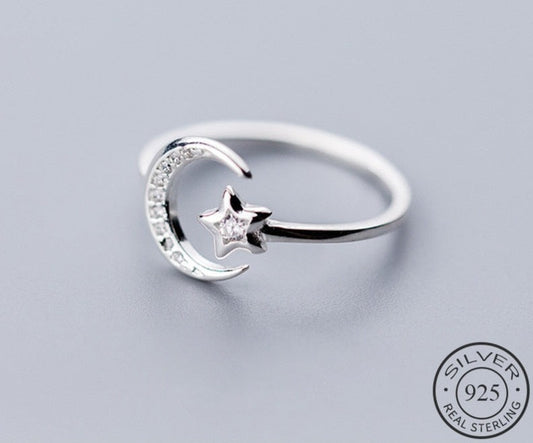 Sterling Silver Moon Star Ring
